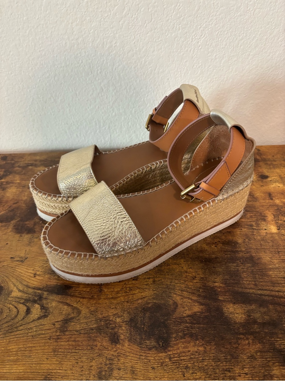 See by Chloé 'Glyn' platform espadrille sandals gold metallic